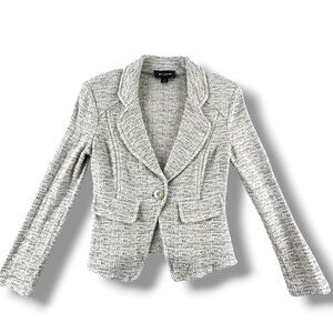 St. John Collection Cream & Tan Tweed Knit Blazer Single Button Size 6 USA
